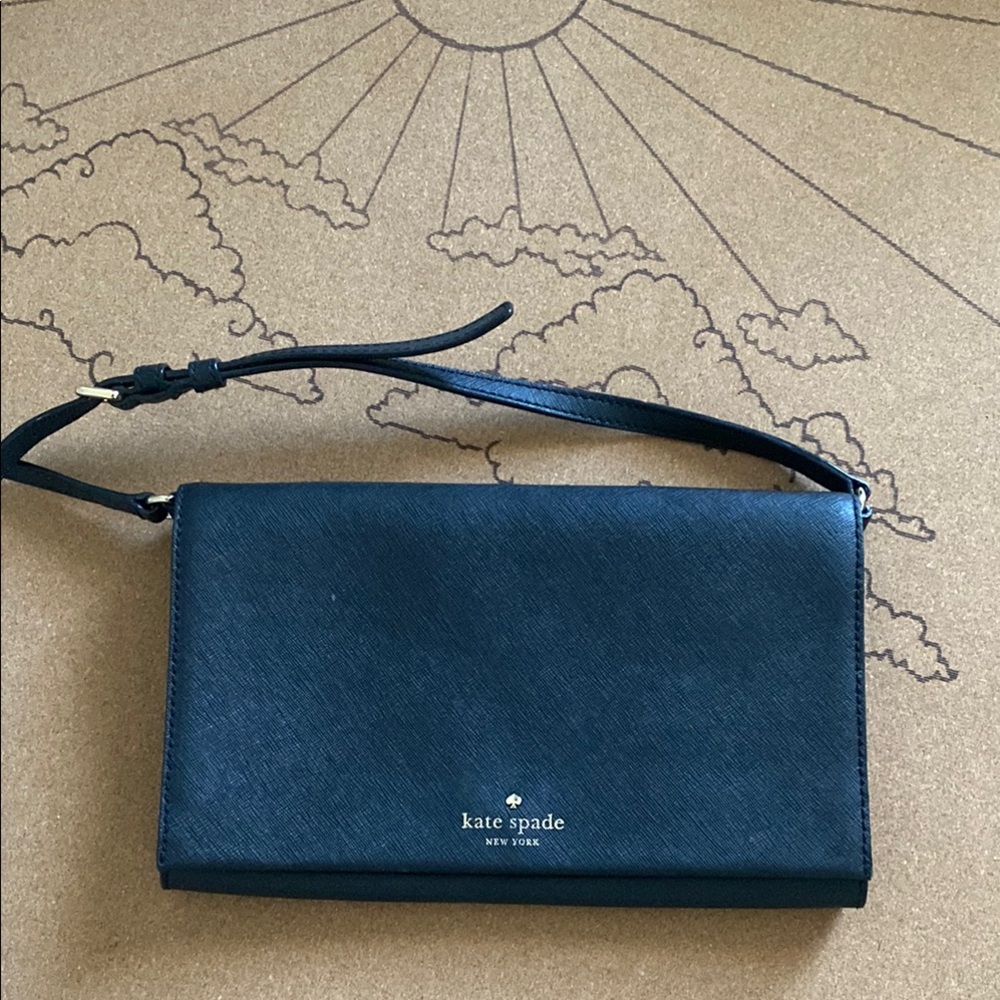 Kate Spade Black Clutch with Leather Texture and Adjustable Strap